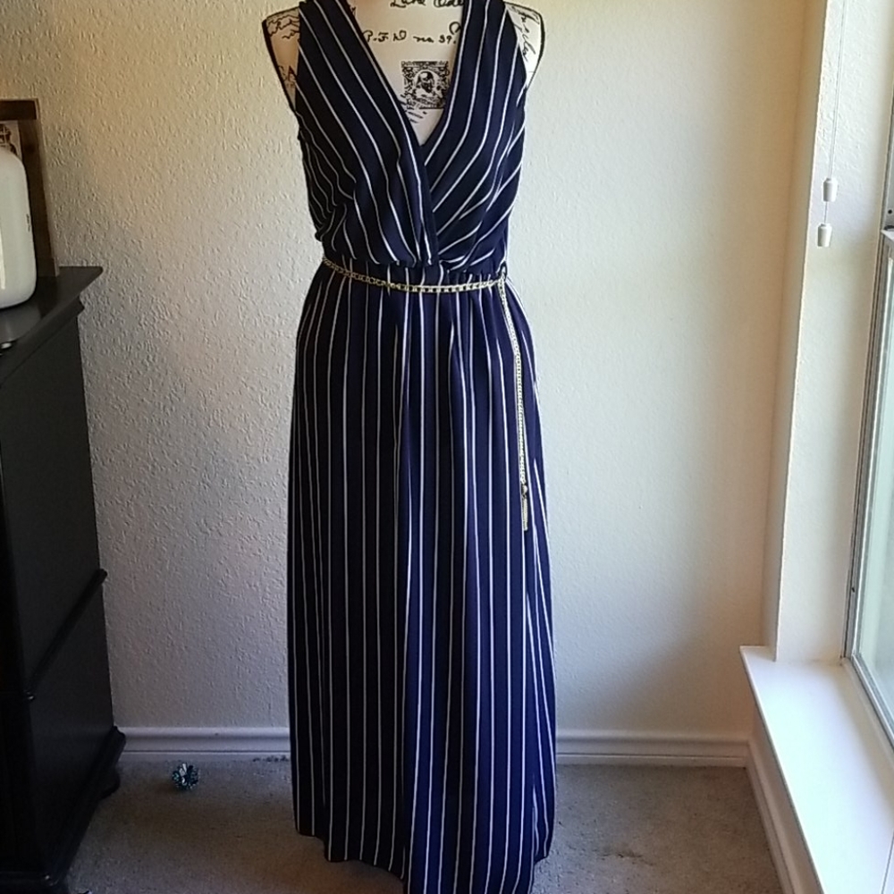 Nautical vibe blue striped maxi dress